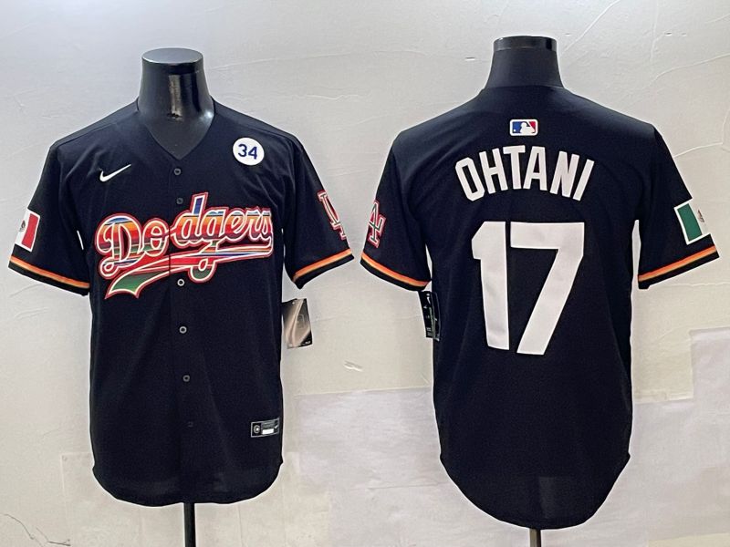 Men Los Angeles Dodgers 17 Ohtani Black rainbow Nike 2025 MLB Jersey style 8